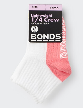 Bonds Logo Outfitting Quarter Crew Socks, 3-Pack, Pink Multi product photo
