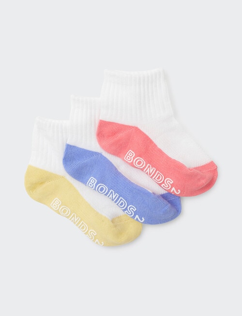 Bonds Logo Outfitting Quarter Crew Socks, 3-Pack, Pink Multi product photo View 03 L