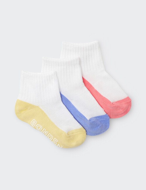 Bonds Logo Outfitting Quarter Crew Socks, 3-Pack, Pink Multi product photo View 04 L