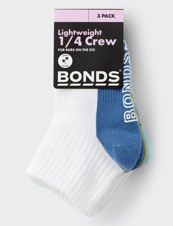 Bonds Logo Outfitting Quarter Crew Socks, 3-Pack, Blue Multi product photo