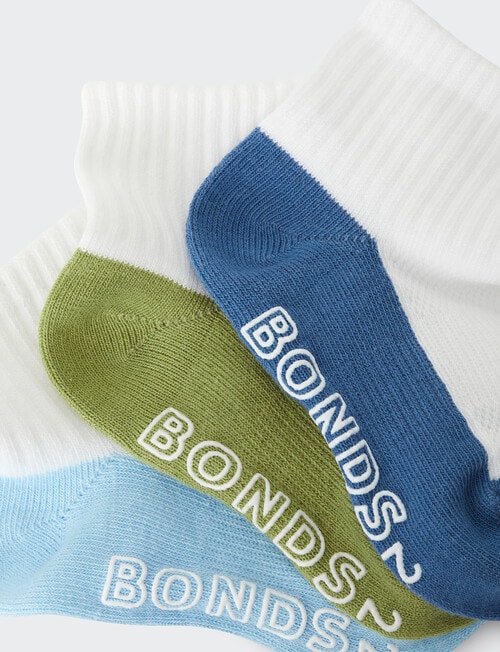 Bonds Logo Outfitting Quarter Crew Socks, 3-Pack, Blue Multi product photo View 02 L