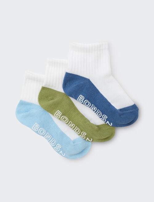 Bonds Logo Outfitting Quarter Crew Socks, 3-Pack, Blue Multi product photo View 03 L
