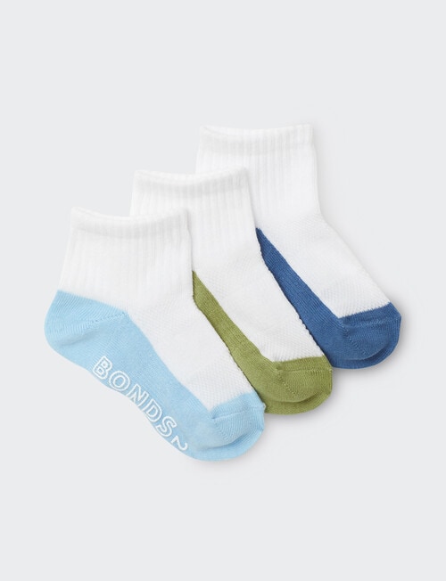 Bonds Logo Outfitting Quarter Crew Socks, 3-Pack, Blue Multi product photo View 04 L