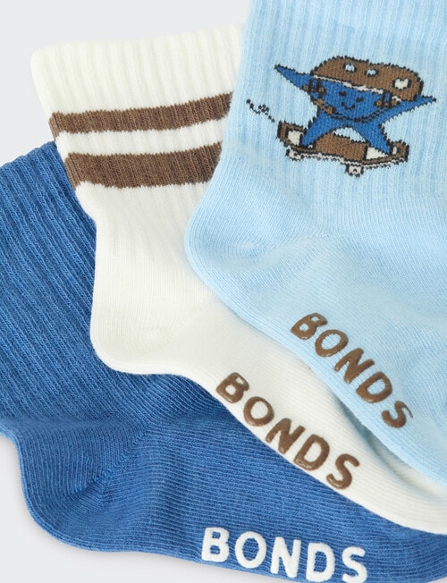 Bonds Stay Ons Outfitting Crew Socks, 3-Pack, Blue product photo View 03 L
