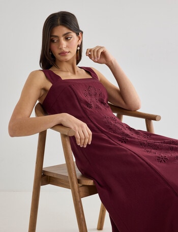 Whistle Embroidered Empire A-Line Midi Dress, Cassis product photo