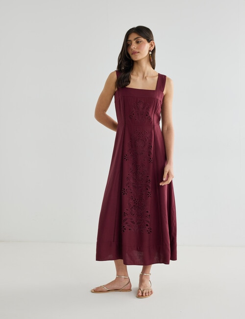 Whistle Embroidered Empire A-Line Midi Dress, Cassis product photo View 03 L