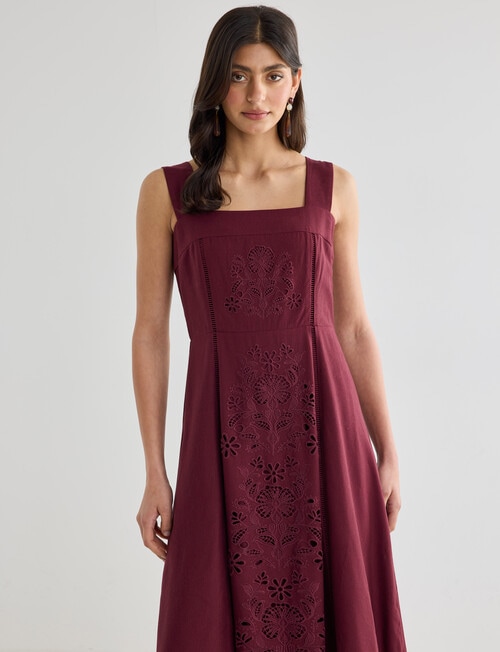 Whistle Embroidered Empire A-Line Midi Dress, Cassis product photo View 04 L