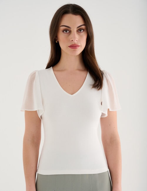 Oliver Black V-Neck Rib Flutter Sleeve Top, Ivory product photo View 05 L