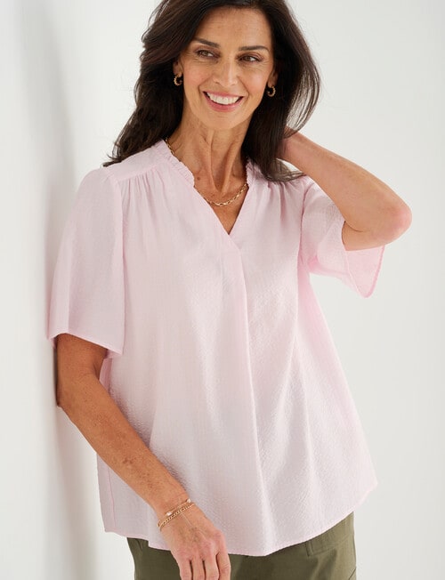 Ella J Crinkle Ruffle Top, Pale Pink - Tops