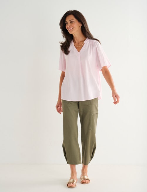 Ella J Crinkle Ruffle Top, Pale Pink - Tops