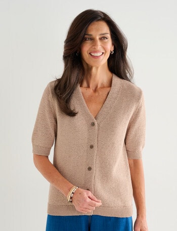 Ella J Short Sleeve Cardigan, Mocha product photo