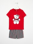 Santa Bear Girls Christmas Knit Woven PJ Set, 2-8 product photo