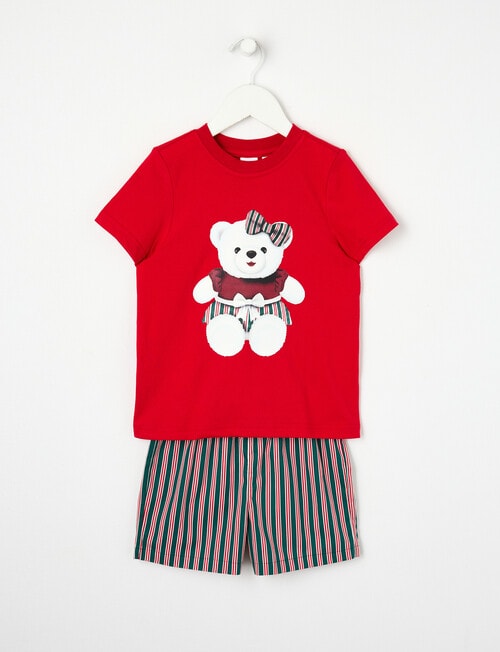 Santa Bear Girls Christmas Knit Woven PJ Set, 2-8 product photo
