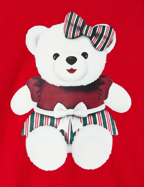 Santa Bear Girls Christmas Knit Woven PJ Set, 2-8 product photo View 02 L