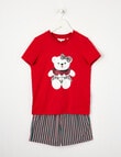 Santa Bear Girls Christmas Knit Woven PJ Set, 10-16 product photo