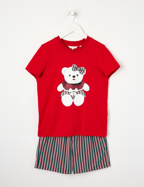 Santa Bear Girls Christmas Knit Woven PJ Set, 10-16 product photo