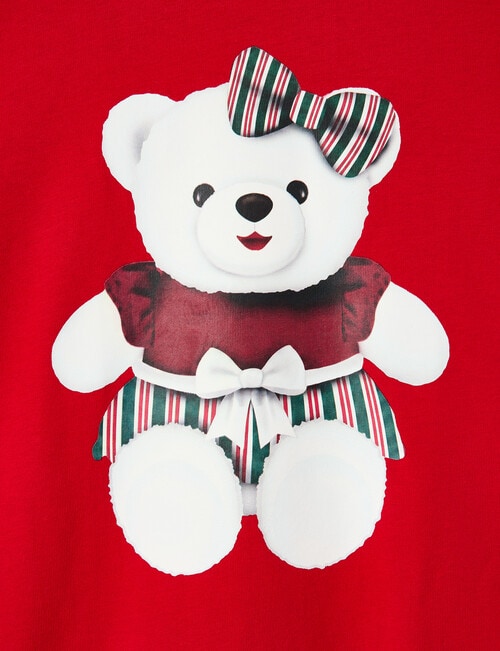 Santa Bear Girls Christmas Knit Woven PJ Set, 10-16 product photo View 02 L
