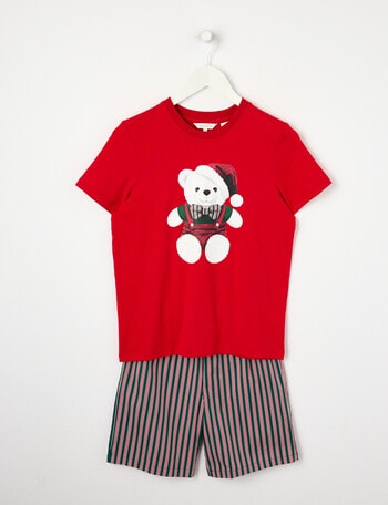 Santa Bear Boys Christmas Knit Woven PJ Set, 10-16 product photo