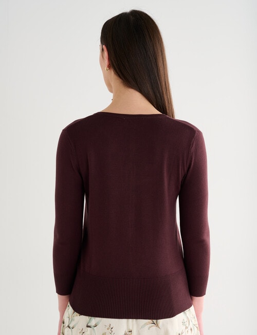Oliver Black Three Quarter Sleeve Crew Neck Cardigan, Chocolate product photo View 02 L