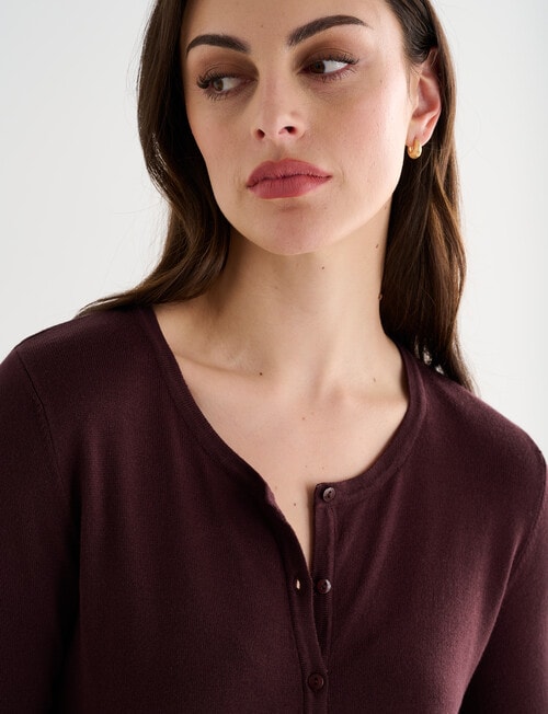 Oliver Black Three Quarter Sleeve Crew Neck Cardigan, Chocolate product photo View 04 L