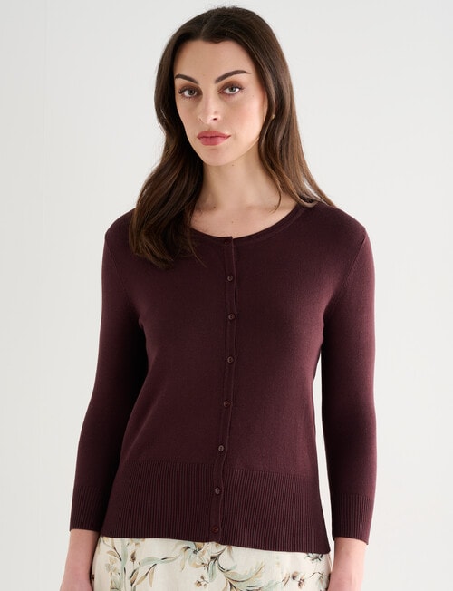 Oliver Black Three Quarter Sleeve Crew Neck Cardigan, Chocolate product photo View 06 L