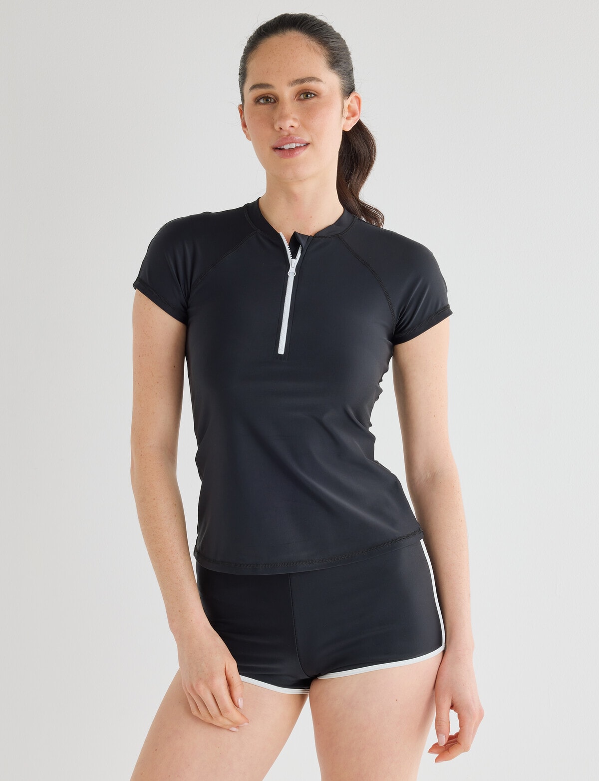 Zest Resort Short Sleeve 1/4 Zip Rash Top, Black - Swimwear