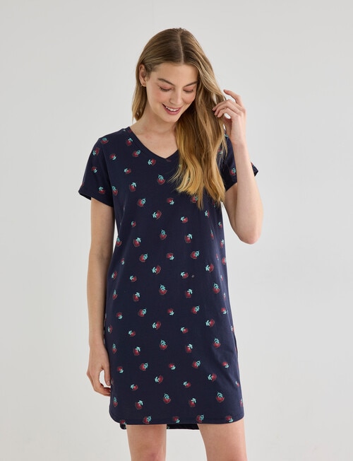 Zest Sleep T-Shirt Nightie, Navy Pohutukawa product photo