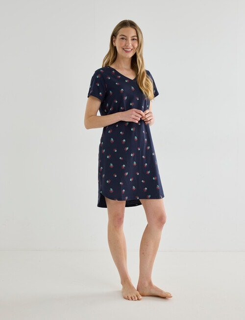 Zest Sleep T-Shirt Nightie, Navy Pohutukawa product photo View 03 L