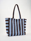 Zest Resort Mesh Knit Stripey Tote, Blue & Chocolate product photo