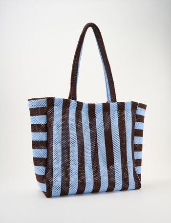 Zest Resort Mesh Knit Stripey Tote, Blue & Chocolate product photo