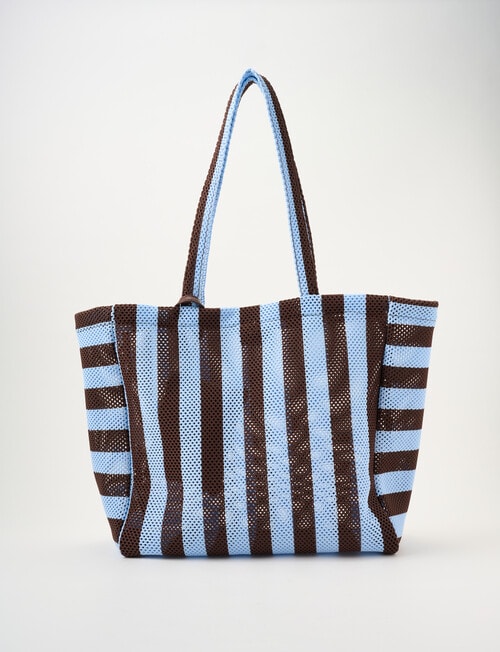 Zest Resort Mesh Knit Stripey Tote, Blue & Chocolate product photo View 02 L