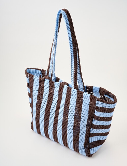 Zest Resort Mesh Knit Stripey Tote, Blue & Chocolate product photo View 03 L