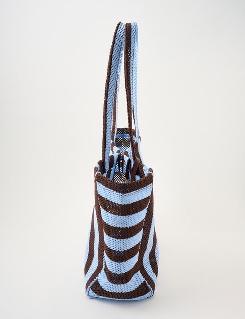 Zest Resort Mesh Knit Stripey Tote, Blue & Chocolate product photo View 04 L