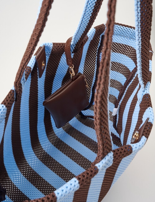 Zest Resort Mesh Knit Stripey Tote, Blue & Chocolate product photo View 05 L