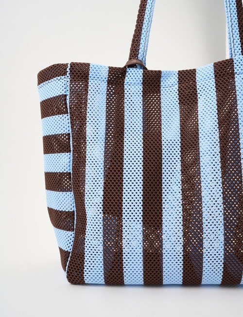 Zest Resort Mesh Knit Stripey Tote, Blue & Chocolate product photo View 06 L