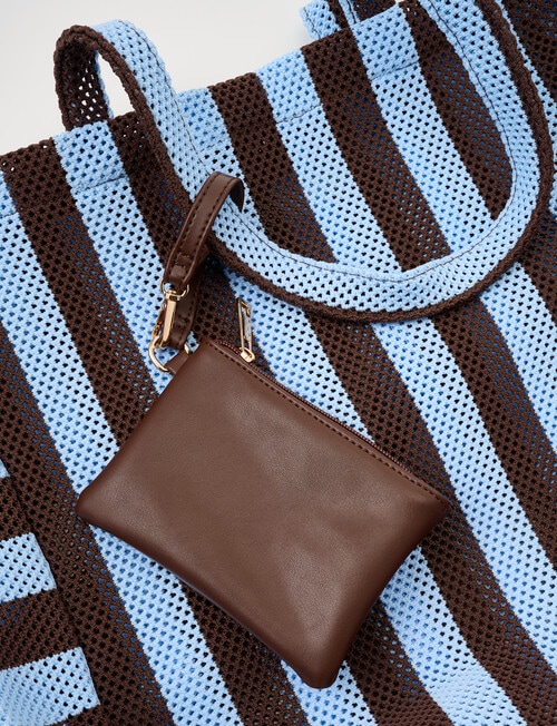 Zest Resort Mesh Knit Stripey Tote, Blue & Chocolate product photo View 07 L