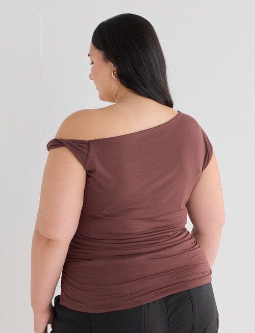 Amy & Ivy Asymmetrical Knit Top, Chocolate product photo View 02 L
