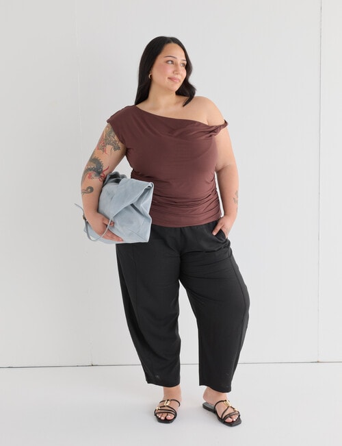 Amy & Ivy Asymmetrical Knit Top, Chocolate product photo View 03 L