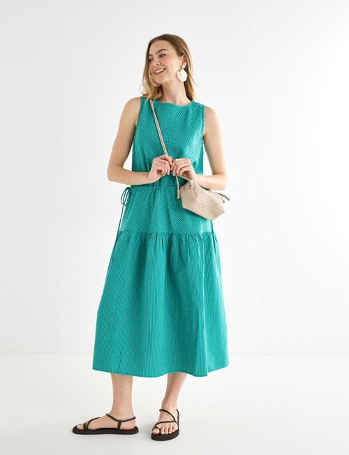 Zest Stripe Drawstring Waist Dress, Green Stripe product photo View 03 L