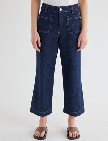 Denim Republic Patch Pocket Wide Leg Crop Jean, Rinse product photo