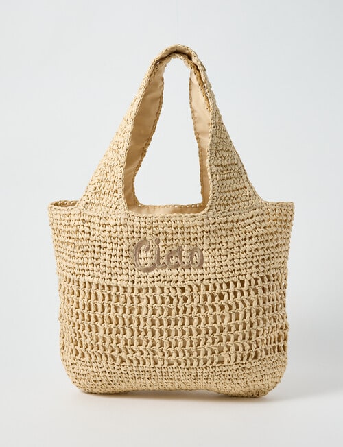 Zest Resort Paper Straw Embroidered Slouchy Tote Bag, Natural product photo View 03 L