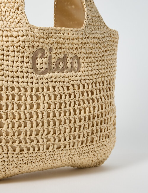 Zest Resort Paper Straw Embroidered Slouchy Tote Bag, Natural product photo View 04 L