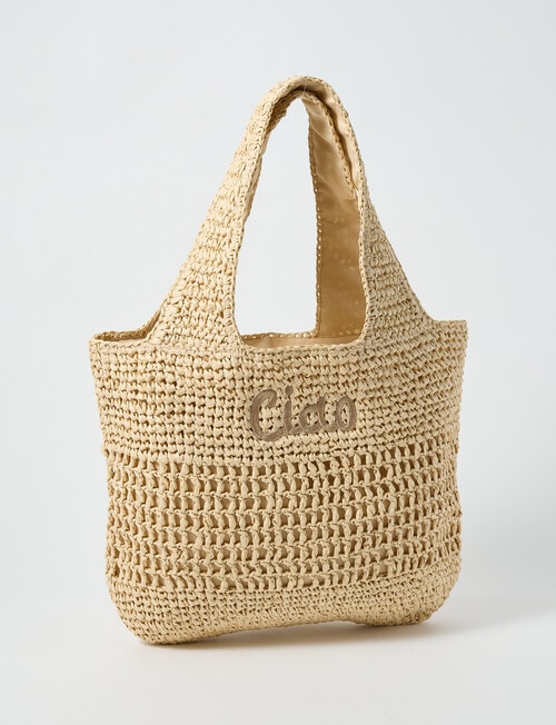 Zest Resort Paper Straw Embroidered Slouchy Tote Bag, Natural product photo View 07 L