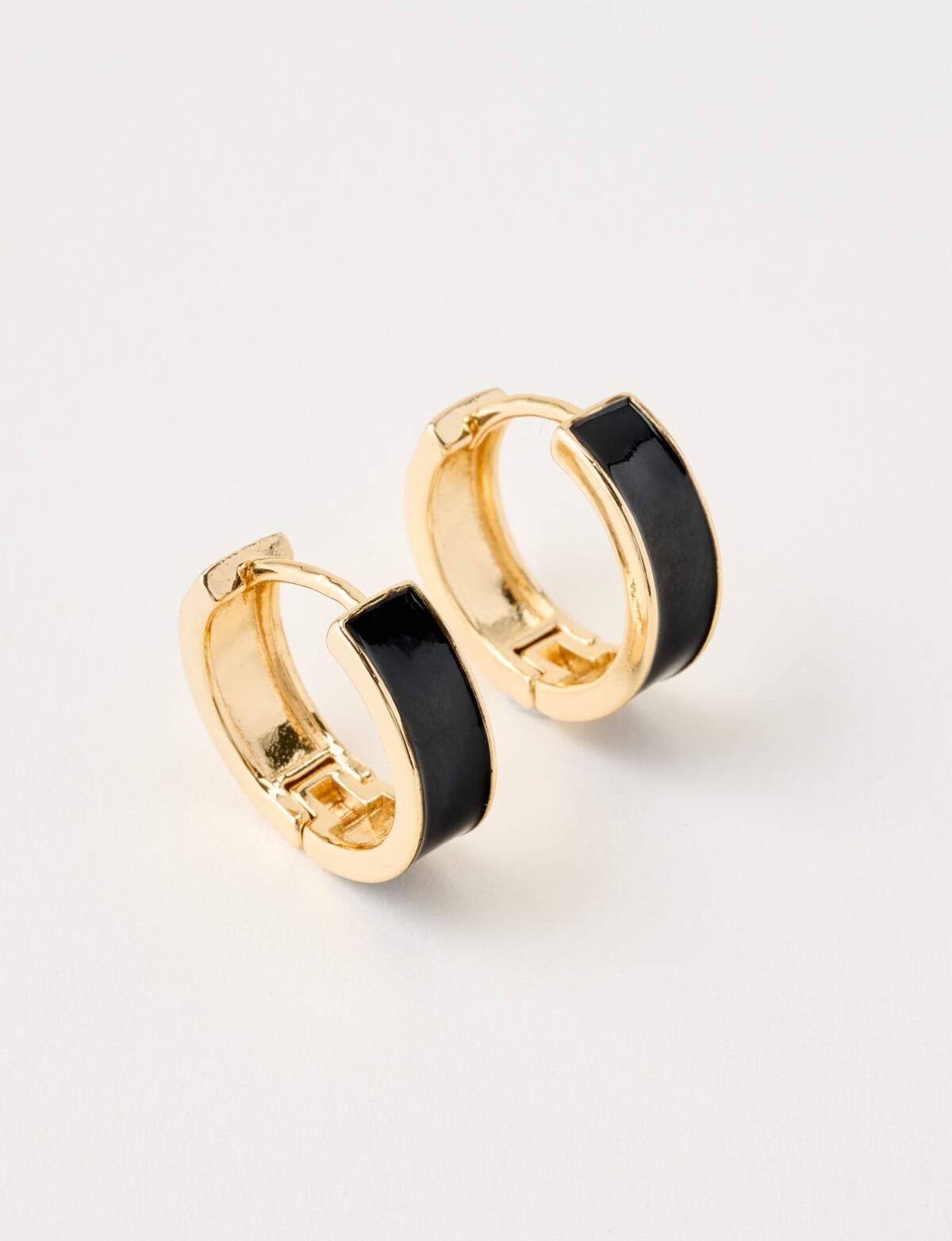 Enamel Modification Whistle Enamel Huggies, Black & Gold Tone - Fashion Jewellery