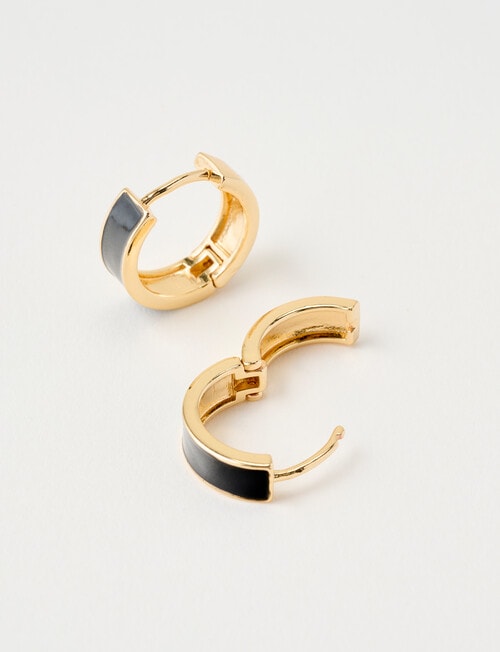 Enamel Modification Whistle Enamel Huggies, Black & Gold Tone - Fashion Jewellery