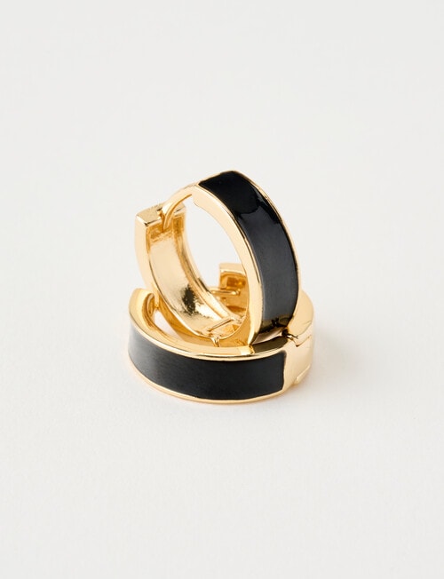 Enamel Modification Whistle Enamel Huggies, Black & Gold Tone - Fashion Jewellery