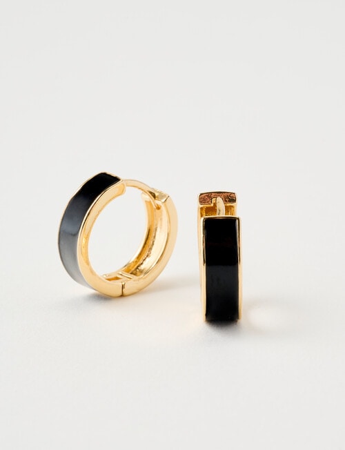 Enamel Modification Whistle Enamel Huggies, Black & Gold Tone - Fashion Jewellery