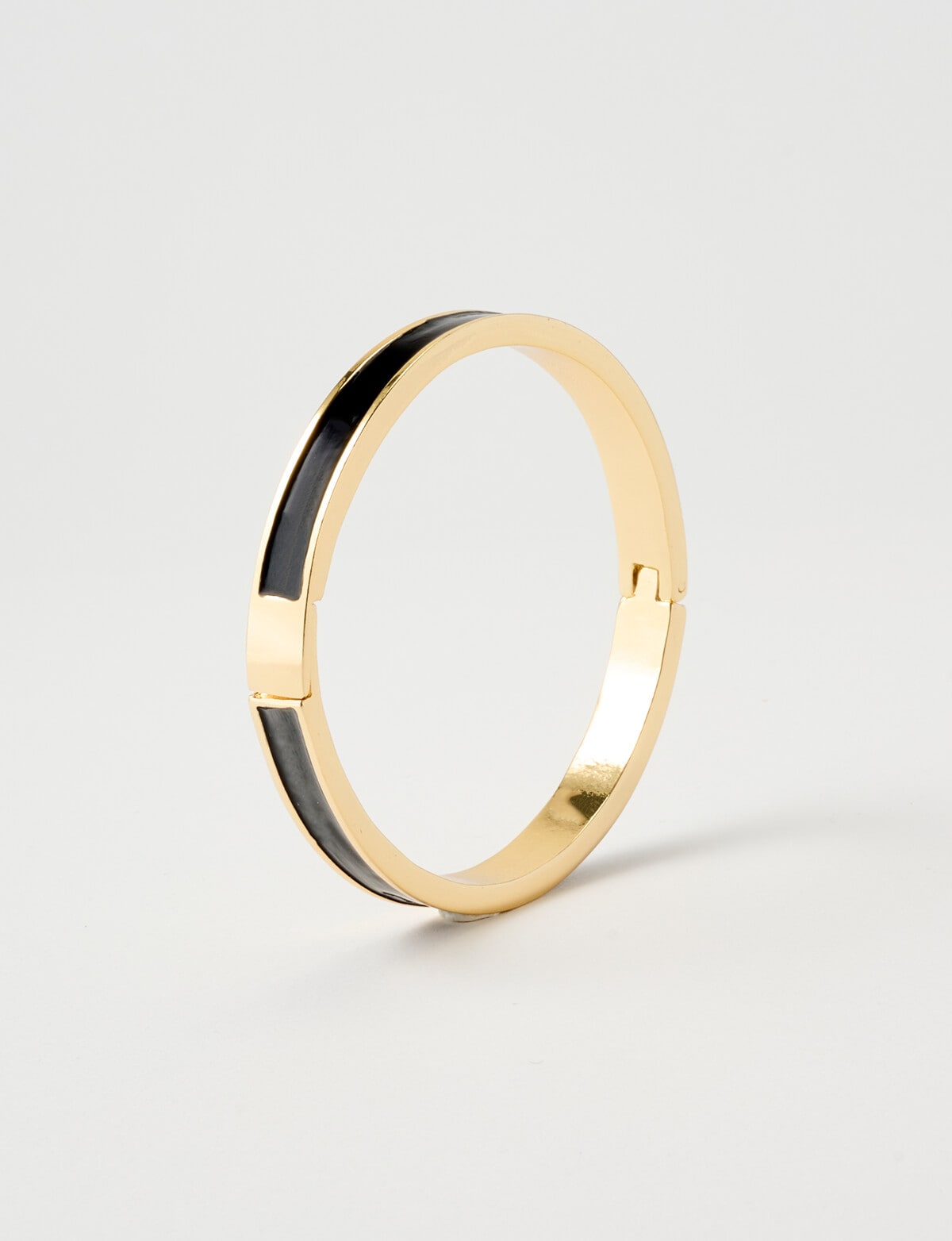 Enamel Modification Whistle Enamel Hinge Bangle, Black & Gold Tone - Fashion Jewellery