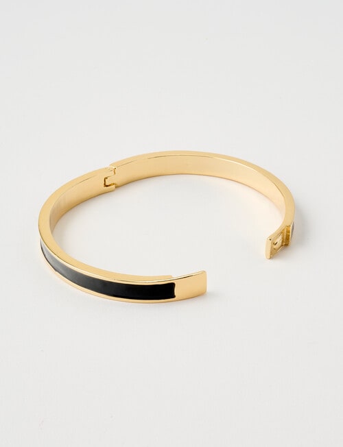 Enamel Modification Whistle Enamel Hinge Bangle, Black & Gold Tone - Fashion Jewellery