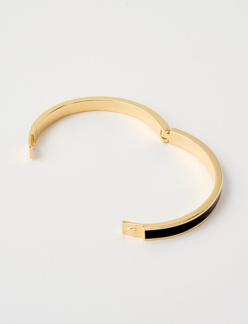 Enamel Modification Whistle Enamel Hinge Bangle, Black & Gold Tone - Fashion Jewellery